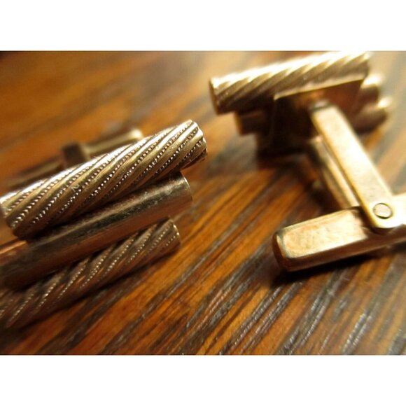 1950's Vintage Gold Tone Textured Cufflinks Mens Accessories Retro Style Jewelry - Picture 5 of 5